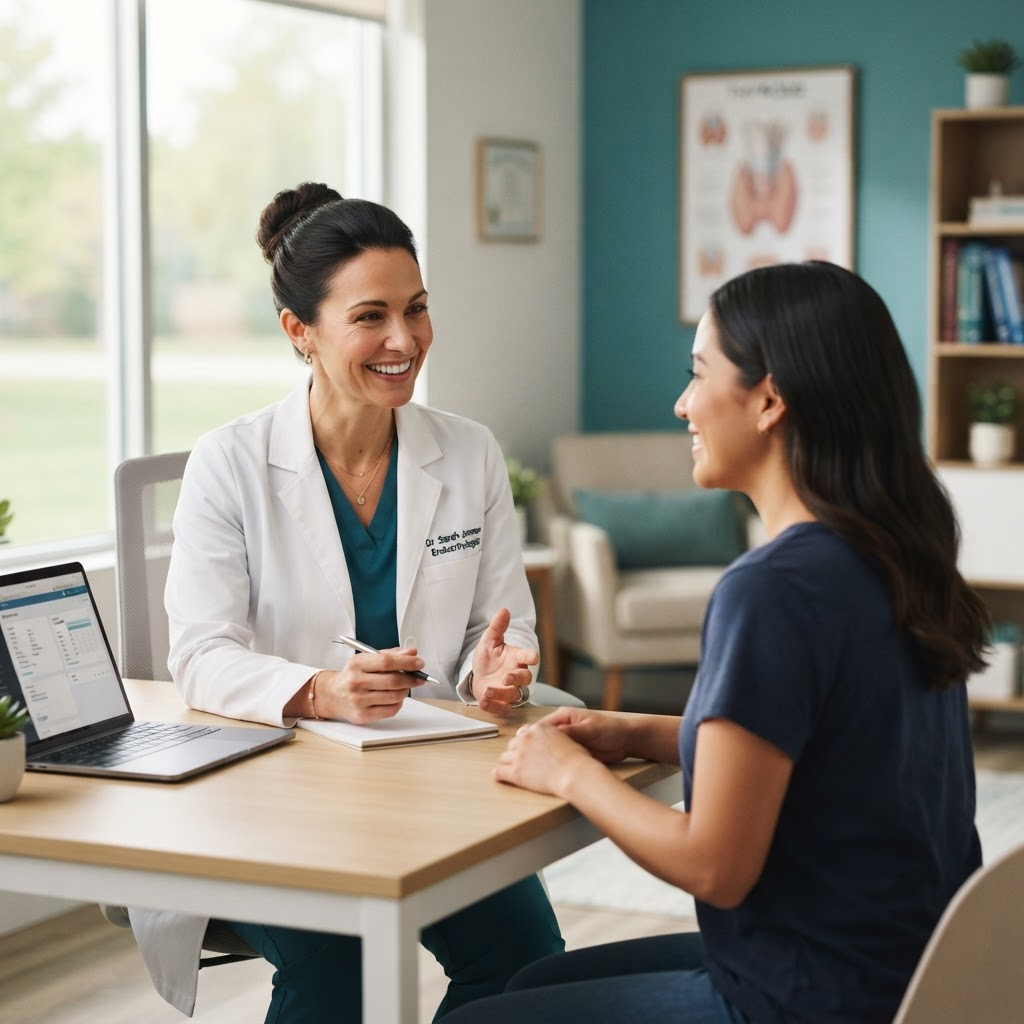 Endocrinóloga atendiendo a un paciente en una consulta de DoctorLife